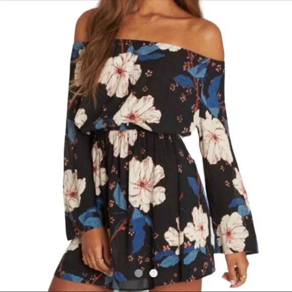 Billabong Off the Shoulder Black Floral Dress